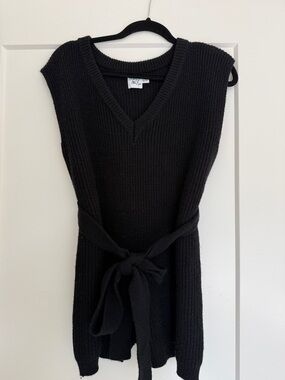 Princess Polly Charcoal Knit V-Neck Sleeveless Dress with Waist Tie
